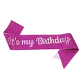 Sparkling magenta glitter sash with silver It's my Birthday text for party - Holographic Rose Red