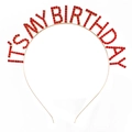 Goldenes Geburtstags-Haarreif mit roten Strasssteinen und IT'S MY BIRTHDAY Schriftzug - Gold / Rot