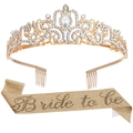Σετ χρυσό στέμμα νύφης και γκλίτερ κορδέλα Bride to be για γαμήλιο πάρτι - Χρυσό Σετ (Γκλίτερ) (HG001+JD113)