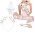 Kit EVJF or rose 4 pièces avec diadème, écharpe, voile et broche Bride to Be - Ensemble Deux 4 Pièces
