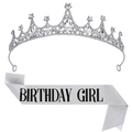 Set tiara di compleanno in cristallo argento e fascia glitter Birthday Girl - Set Argento: Ragazza del Compleanno