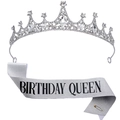 Dettaglio corona in strass argento e fascia di compleanno con texture glitterata - Set Argento: Regina del Compleanno
