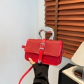 Chic red shoulder bag with sparkling glitter flap and silver fluid metal handle - Red