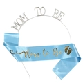 Kit Mommy to Be avec serre-tête en métal argenté et écharpe en satin bleu pour baby shower - Tissu Satin-Argent+Bleu / Set de 2 pièces