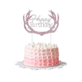 Décoration de gâteau Happy Birthday en strass roses avec motif élégant de bois de cerf - Taille unique / Décoration de gâteau rose (JD014)