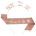 Rose gold Mommy to Be metal headband and pink glitter sash set for baby shower parties - Glittering Fabric-Rose Gold / Two-Piece Set