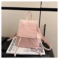 Mochila compacta rosa claro plisada para mujer con cordón y cierre de solapa minimalista - Rosa