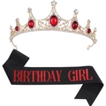 Coffret d'anniversaire avec diadème en cristal doré et écharpe noire scintillante - Ensemble Girl Noir et Rouge