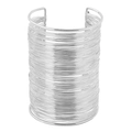 Wide silver metal wire wrap open cuff bracelet in punk style for women's arm - Silver High Style (8.5)