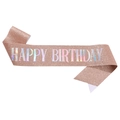 Ροζ χρυσή κορδέλα Happy Birthday με γκλίτερ και ιριδίζουσα ολογραφική γραφή - Ροζ Χρυσό Με Ολογραφικό