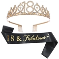 Set 18esimo compleanno con corona di strass dorati e fascia in raso 18 & Fabulous - 18esimo Compleanno Oro Kit