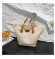 Grand sac cabas en paille beige avec anses en cuir marron pour l'été et la plage - Marron