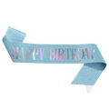 Fascia Happy Birthday celeste glitterata con scritte olografiche per decorazioni di compleanno - Blu Con Olografico