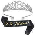 Set corona argento per 18 compleanno con strass e fascia in raso nero coordinata - 18esimo Compleanno Argento Kit