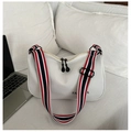 White minimalist crossbody bag with colorful striped wide strap and dual zippers - White