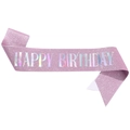 Fascia di compleanno rosa glitterata con scritte cangianti per decorazioni di feste - Rosa Con Olografico