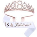 Set 18° compleanno oro rosa con tiara di strass e fascia bianca 18 & Fabulous - Set 18 Anni Oro Rosa