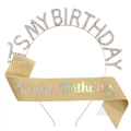 Birthday party set with sparkling rhinestone headband and gold glitter birthday sash - Glitter Sash Set (Gold)