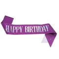 Fascia di compleanno viola glitterata con scritte in argento e spilla di sicurezza - Viola Iridescente