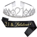 Silver 21st birthday crown with black and gold 21 & Fabulous satin sash set - 21st Birthday Silver Kit