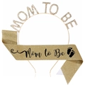Golden Mom to Be headband and glitter sash set for baby shower and gender reveal parties - Gold+Black Set (FG083+JD069)