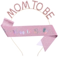 Pink glitter Mom to Be sash and gold rhinestone headband set for baby shower parties - Pink Set (FG083+JD069)