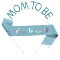 Blue glitter sash and gold rhinestone headband set for Mom to Be baby shower party - Blue Set (FG083+JD069)