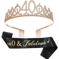 Rose gold 40th birthday tiara with rhinestones and black 40 & Fabulous glitter sash - 40th Birthday Gold Kit