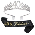 Silver 40th birthday crown with rhinestones and black gold 40 & Fabulous sash set - 40th Birthday Silver Kit