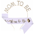 Lavender Mom to Be sash with gold letters and rhinestone tiara set for baby shower - Gold+White Set (FG083+JD069)