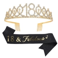 Set 18° compleanno nero e oro con tiara di strass e fascia cerimoniale - Set 18 Anni Oro E Nero
