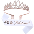 Rose gold 40th birthday set featuring a rhinestone tiara and 40 & Fabulous white sash - 40th Rose Gold Set