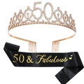Rose gold 50th birthday set with crystal tiara and 50 & Fabulous black satin sash - 50th Birthday Gold Kit