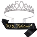 Sparkling silver 50th birthday tiara and black 50 & Fabulous sash party set - 50th Birthday Silver Kit