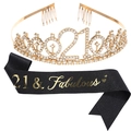 Set con tiara di cristallo dorato e fascia glitterata nera per il 21esimo compleanno - Set 21 Anni Oro E Nero