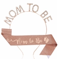 Rose gold Mommy to Be crown and glitter sash set for baby shower parties - Rose Gold Set (FG083+JD069)