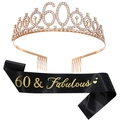 60th Birthday set with gold rhinestone crown and black '60 & Fabulous' satin sash - 60th Birthday Gold Kit