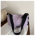 Light purple wrinkled nylon crescent bag with adjustable wide black strap - Purple
