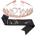 Rose gold 21st birthday tiara and black '21 & Fabulous' sash party set for women - 21st Rose Gold And Black Set