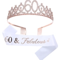 Rose gold 60th birthday crown and white 60 & Fabulous sash set for women - 60th Rose Gold Set