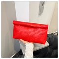 Classic red woven envelope clutch bag with intrecciato pattern and matte leather finish - Red