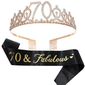 Rose gold 70th birthday set with rhinestone crown and 70 & Fabulous black satin sash - 70th Birthday Gold Kit