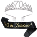 Glittering silver 70th birthday crown and black 70 & Fabulous satin sash set - 70th Birthday Silver Kit