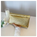 Elegant gold woven envelope clutch bag with metallic finish for evening parties - Gold