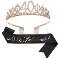 Golden 40th birthday crown and black 40 & Fabulous sash set for party celebrations - 40th Gold And Black Set