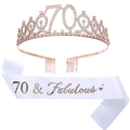 Rose gold 70th birthday crown and white 70 & Fabulous sash set for women birthday party - 70th Rose Gold Set