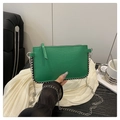 Groene mini-tas met krokodillenpatroon, zilveren kralenrand en metalen kettingriem - Groen
