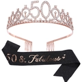 Rose gold 50th birthday tiara and black glitter sash set with 50 and Fabulous text - 50th Rose Gold And Black Set