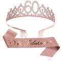Rose gold 60th birthday set featuring a rhinestone tiara and 60 & Fabulous glitter sash - 60th Rose Gold Set