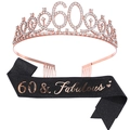 60th Birthday set with rose gold rhinestone crown and black 60 & Fabulous glitter sash - 60th Rose Gold And Black Set